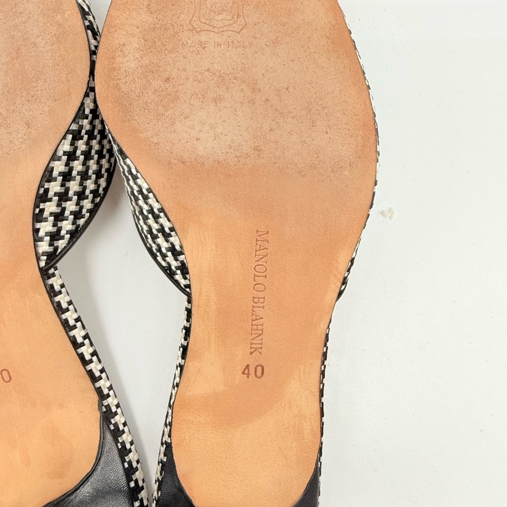 Manolo Blahnik Vintage Black White Houndstooth leather trim buckle mules EU 40 - Picture 7 of 8